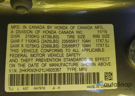 2020 Honda Cr-V Awd Lx from USA, damaged, VIN 2HKRW2H21LH605367